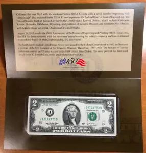 2012 $2 Single Note Series 2003 FRN Bank of Kansas City -150th Anniversary w/OGP - Picture 1 of 3