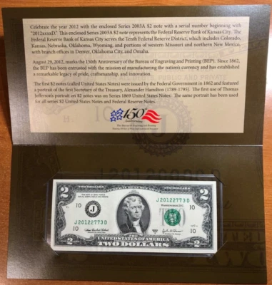 2012 $2 Single Note Series 2003 FRN Bank of Kansas City -150th Anniversary w/OGP - Image 1 of 3