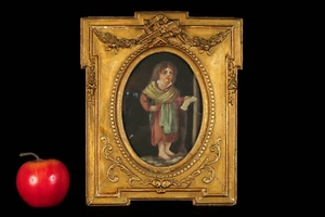 Erstaunliches altes Ölgemälde auf Seide, Barfuß / Bettlerin 1850 - Bild 1 von 11