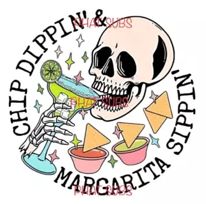 Cráneo de sublimación Cráneo Margarita Sippin Listo para Presionar Transferencia de Calor - Imagen 1 de 1