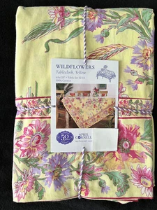 APRIL CORNELL - YELLOW PINK GREEN - WILDFLOWERS - TABLECLOTH 60 X 120 - NEW - Picture 1 of 3