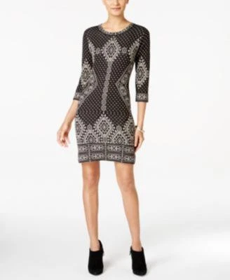 NY Collection Petite Crew Neck 3/4 Sleeve Dress Black White PL - Image 1 of 2