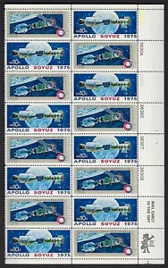 1569-70 Plate Block of 16,10-cent stamps - Apollo Soyuz - Picture 1 of 3