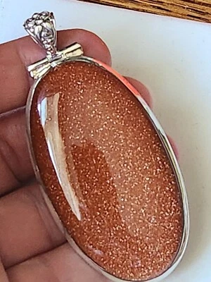 COLGANTE GRANDE PIEDRA DORADA PLATA DE LEY, 36 GRAMOS Foto 1 de 4