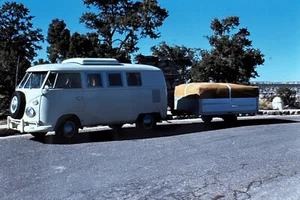 35MM Vintage Photo Slide Volkswagen VW Bus Van Camper with Trailer - Picture 1 of 3