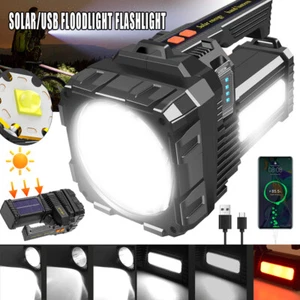 Powerful Solar/USB LED Searchlight Rechargeable Floodlight Handheld Flashlight - Picture 1 of 15