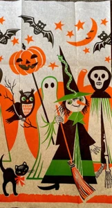 1 Rare Vintage Rust Craft Halloween Witch Skeleton Pumpkin Bat Cat Paper Panel - Picture 1 of 2