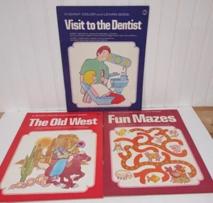 Lot of 3 Playmore 1977 Giant Coloring Books- Old West, The Dentist and Mazes. - Picture 1 of 12