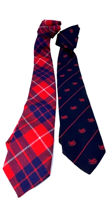 2 Ties Scotland Wool Red Blue Tartan Plaid & MD Crab Red Crab on Blue 3" x 58" - Image 1 of 4
