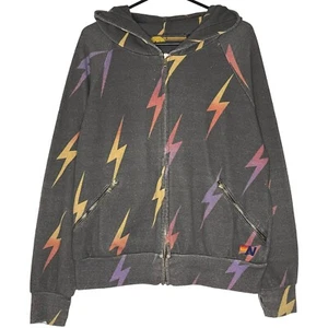 Aviator Nation Bolt Stitch Repeat Relaxed Zip Hoodie Women Small Gray Fleece USA - Picture 1 of 24