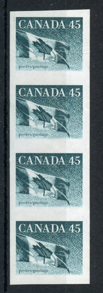Canadá 1396a VF MNH Imperf bobina tira de 4 en HB, 45c azul verde bandera Foto 1 de 1
