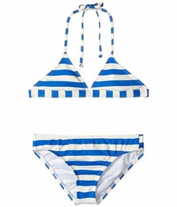 Triángulo Halter Sujetador Traje de Baño Niños Grandes 7 Azul Blanco Rayas Conjunto de 2 Piezas Ella Moss  - Imagen 1 de 2