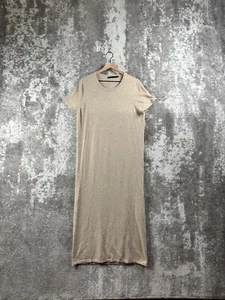 Jenni Kayne Dress Large Womens Beige Short Sleeve Shift Cashmere Maxi Soft Crew - Picture 1 of 7