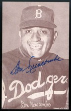 Don Newcombe Signed 1947-66 Exhibit Card Brooklyn Dodgers Cap Autograph ZJ6569