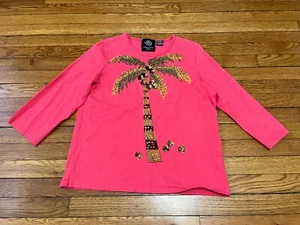 Michael Simon Event Women's Pink Palm Tree Sequin Beaded Shirt Size Large - Picture 1 of 4
