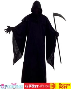 Robe Black Grim Reaper Halloween Ghost Faceless Mens Scary Movie Costume - Picture 1 of 4
