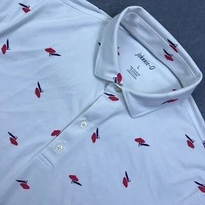 Johnnie-O Polo Shirt Men's L White Sunshade Prep-Formance AOP Print Beach Golf* - Picture 1 of 13
