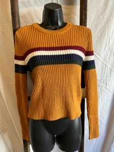 Junior Girls Active USA Mustard Yellow Striped Ribbed Sweater cute!! Size M NWT - Picture 1 of 4