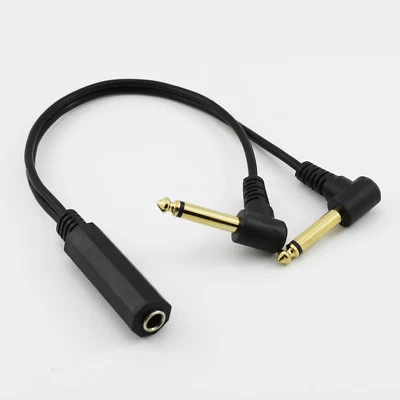 6.35mm 1/4" TRS Stereo Female to Dual 6.35mm Mono TS Angle Male Audio Cable 1FT - Image 1 of 4