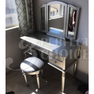 Bobkona F4079 St Croix Collection, Bobkona F4079 St Croix Collection Vanity Set With Stool Silver