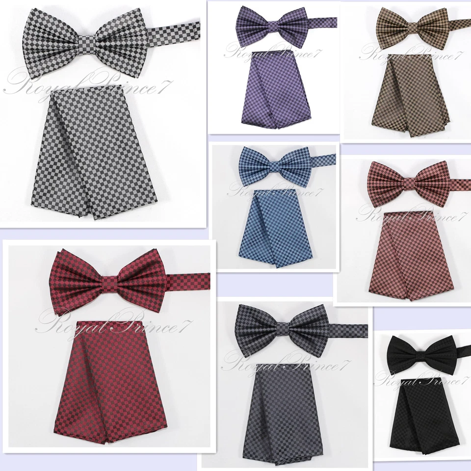  Juego de pajarita preatada a cuadros y damas y pañuelos cuadrados de bolsillo 3053 boda Foto 1 de 1