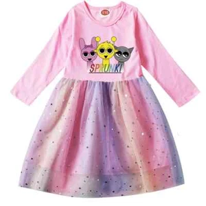 Sprunki- Costume Baby Girls Casual Dresses Kids Game IncrediboxLong Sleeve Dress - Picture 1 of 23