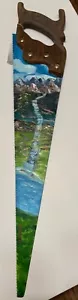 Hand Painted -Hand Saw - Oil Painted Signed By Artist Mtn/Waterfall Scene - Picture 1 of 5