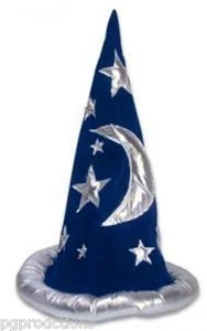 Magicians WIZARD HAT Magic Trick Costume Merlin Cap Blue Harry Potter Stars Moon - Picture 1 of 3