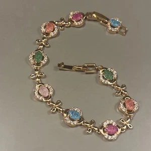 Kleeblatt Blume Gliederarmband Galaxie Stein Pavé Halo 18 Karat Roségold vergoldet - Bild 1 von 3