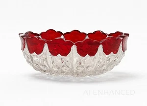 Tazón de bayas con punta de diamante y flash de rubí borde festoneado EAPG 4,75 pulgadas - Imagen 1 de 14