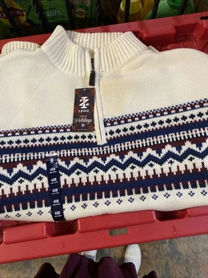IZOD QUARTER ZIP FAIR ISLE  VANILLA ICE SWEATER MENS SIZE 4XB B/T NWT - Image 1 of 4