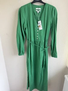 M&S Linen Rich Green V Neck Popover Midi Shift Dress Size 10 BNWT 3/4 Sleeves - Picture 1 of 15