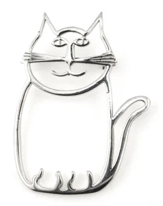 Signed Artisan B.W. 925 Sterling Silver Cartoon Smiling Cat Brooch Pin - Picture 1 of 5