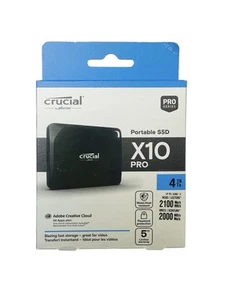 SSD externe portable Crucial X10 Pro 4 To (CT4000X10PROSSD9) noir neuf dans sa boîte - Photo 1/2