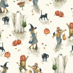 Feline Drive Fabric TRICK OR TREAT Spooky Cream - Fat Quarter (18"x22") FQ - Picture 1 of 8