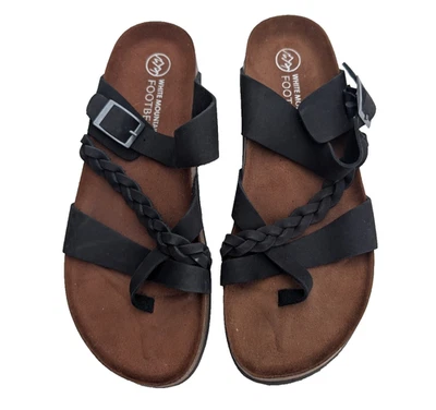 WHITE MOUNTAIN Sz 9 Hazy Braided Comfort-Molded Footbed Sandals Black Boho Gorp - Image 1 of 4