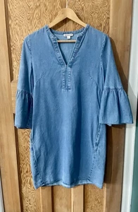 Whistles Peyton Denim Dress Size Small Fluted Sleeves Pockets Summer Autumn - Picture 1 of 12
