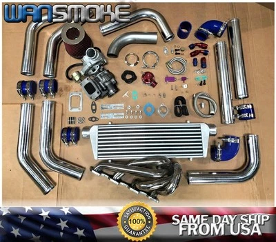 Volvo 240 740 940 2.3L Sohc T3T4 .63 Turbo Kit SS Manifold Intercooler BOV Blue - Bild 1 von 4