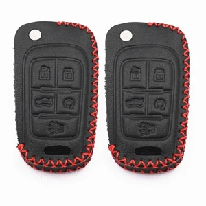 2Pcs Black Leather For Chevrolet GMC Buick Chevy 5 Buttons Smart Key Fob Chain - Picture 1 of 4