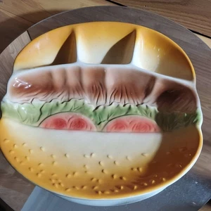 HAMBURGER 4-Section DIVIDED Serving Tray DISH Cheese Burger 3D 11x10½ MSR Import - Picture 1 of 12
