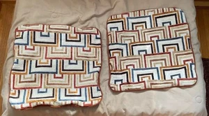 Set of 2 Multi-color Geometric Throw Pillow Covers Reverses to Solid Rust Color - Picture 1 of 6