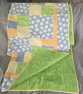 Patchwork Quilt Decke Handarbeit maschinell genäht doppelseitige Drucke Gänseblümchen 5x8 LESEN - Bild 1 von 10