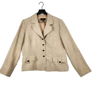 Studio I Petite Faux Suede Women's Blazer Jacket Size 14P Tan Button Up Pockets - Picture 1 of 13
