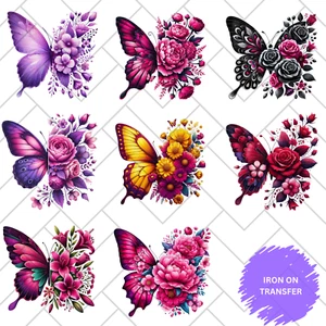 Bügelbild Schmetterling & Blumen - 26 Designs | Stoffaufkleber | DIY T-Shirts - Bild 1 von 28