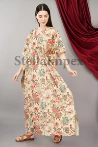 Indian Handmade Beautifull Cotton Kaftan Elegant Multi Color Floral Long Caftan - Picture 1 of 6