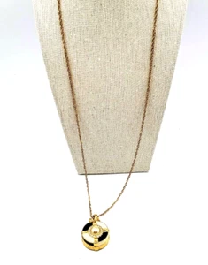 Swarovski Locket Necklace Gold Plated White Pearl Crystal Rhinestone Center 30" - Picture 1 of 11