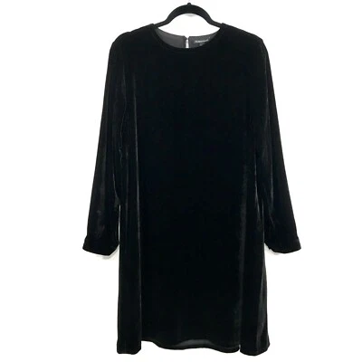 NWT EILEEN FISHER Black Silk Velvet Relaxed Shift Dress Sz XS Pockets Crew Neck - Image 1 of 4