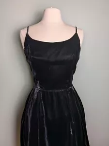 As Is Black Velvet Fit And Flare Strappy Vintage Dress - Picture 1 of 9