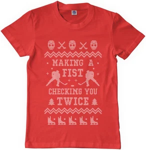 Threadrock Kids Hockey Ugly Christmas Sweater Youth T-shirt Gift - Picture 1 of 8