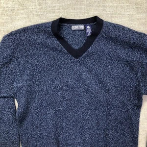VTG Structure Sweater Mens M Blue Speckled V Neck Pure New Lambswool Pullover - Picture 1 of 8